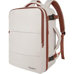 Travel  Khaki White Backpack for Women Carry On Laptop Bag USB Port TSA Pouch